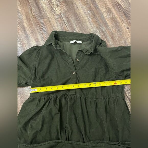 F&F Corduroy Olive Green Tiered Cotton Mini Dress Button Front Size 10 - Picture 9 of 9